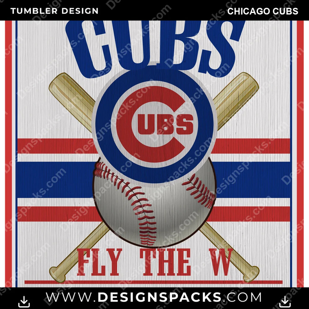 Baseball Vintage Wood Logo Chicago Cubs MLB Baseball Tumbler Digital Wrap Design Download