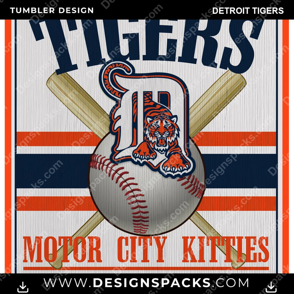 Baseball Vintage Wood Logo Detroit Tigers MLB Baseball Tumbler Digital Wrap Design Download