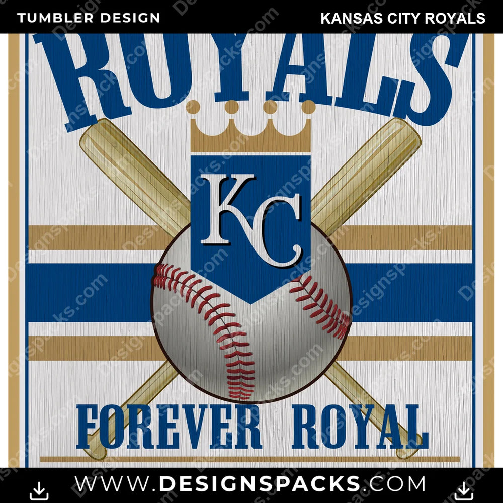 Baseball Vintage Wood Logo Kansas City Royals MLB Baseball Tumbler Digital Wrap Design Download