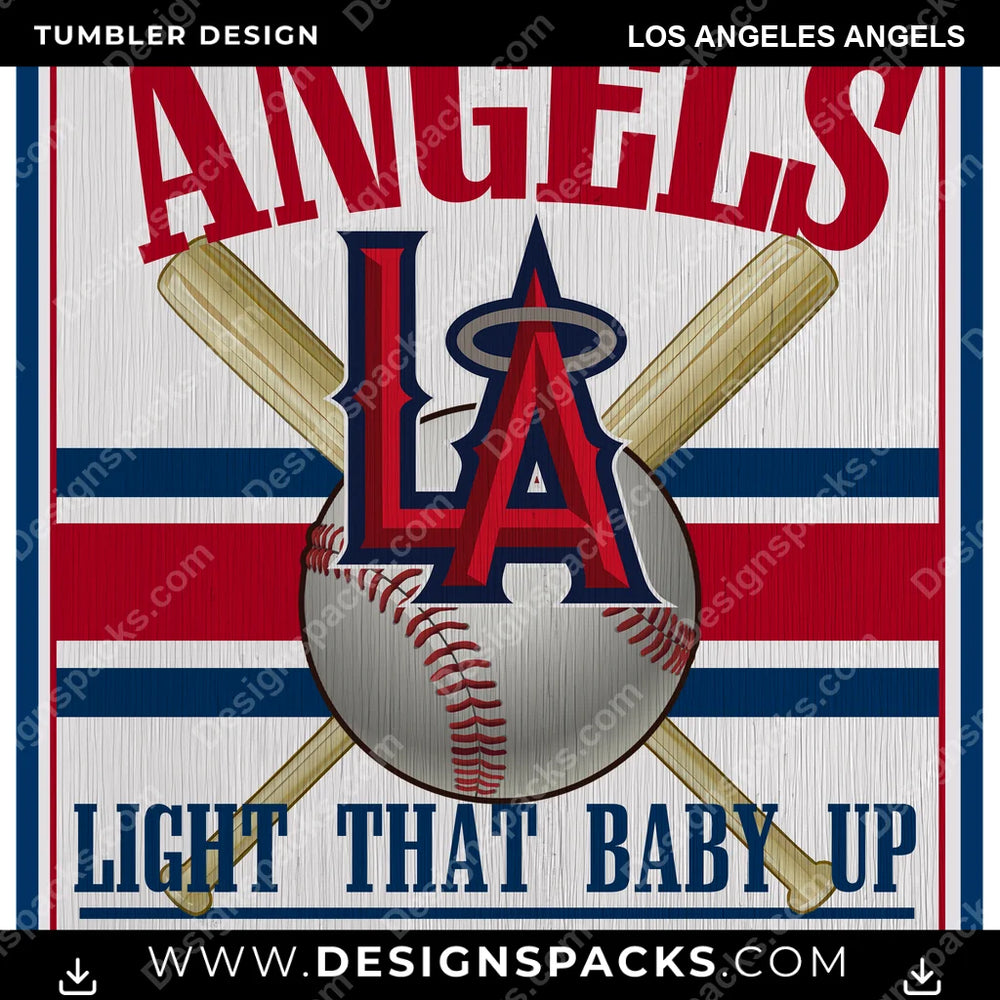 Baseball Vintage Wood Logo Los Angeles Angels MLB Baseball Tumbler Digital Wrap Design Download