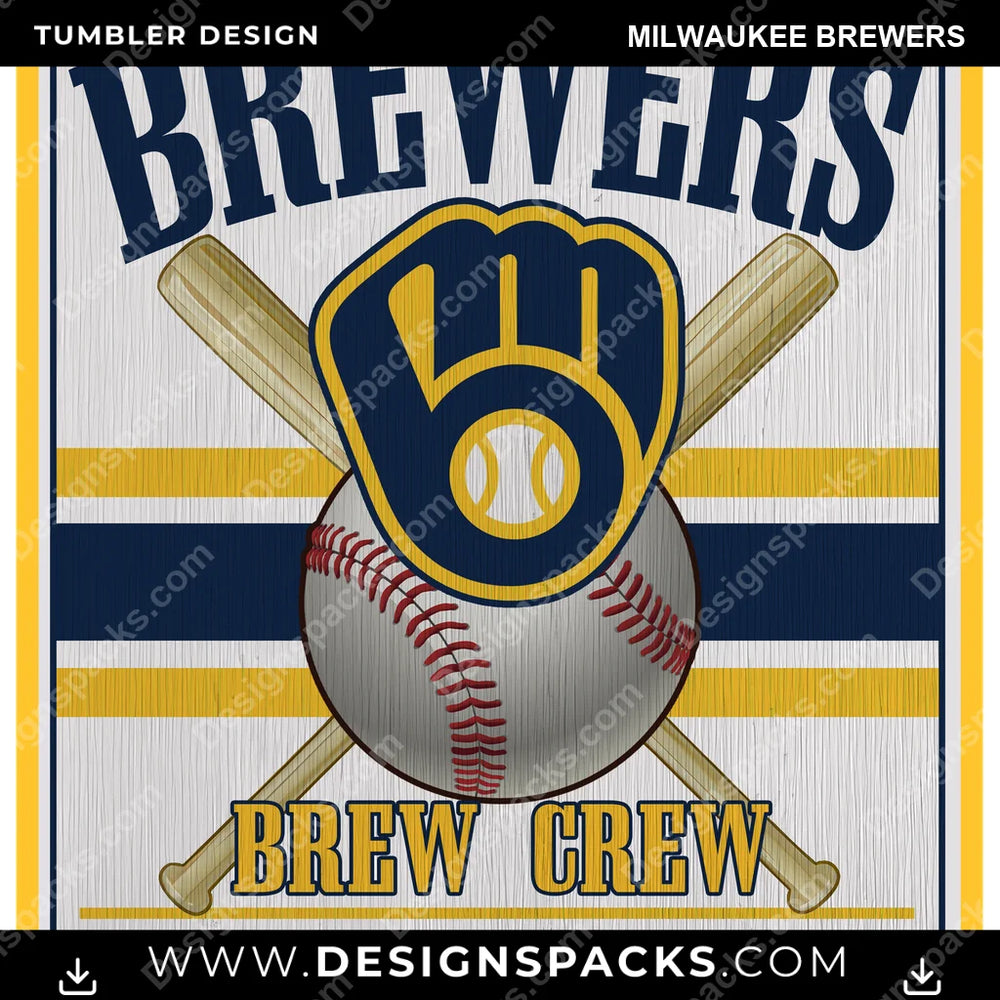 Baseball Vintage Wood Logo Milwaukee Brewers MLB Baseball Tumbler Digital Wrap Design Download