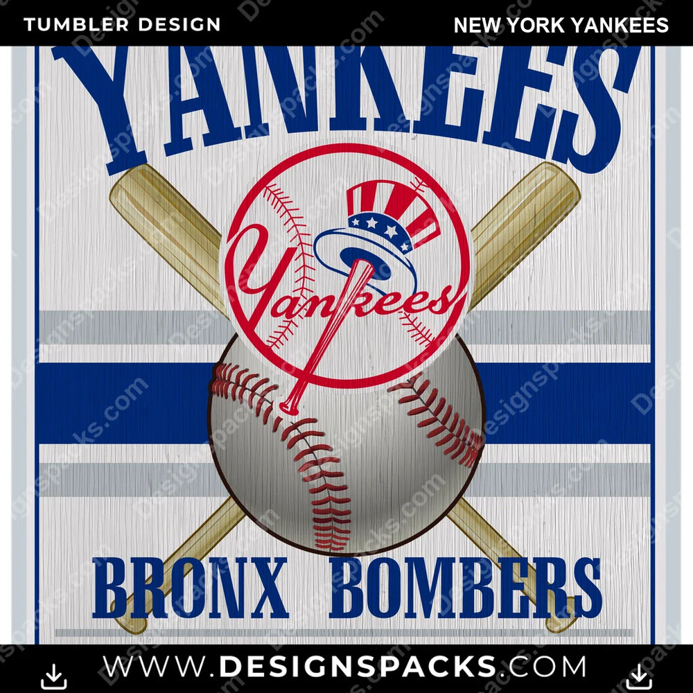 Baseball Vintage Wood Logo New York Yankees MLB Baseball Tumbler Digital Wrap Design Download