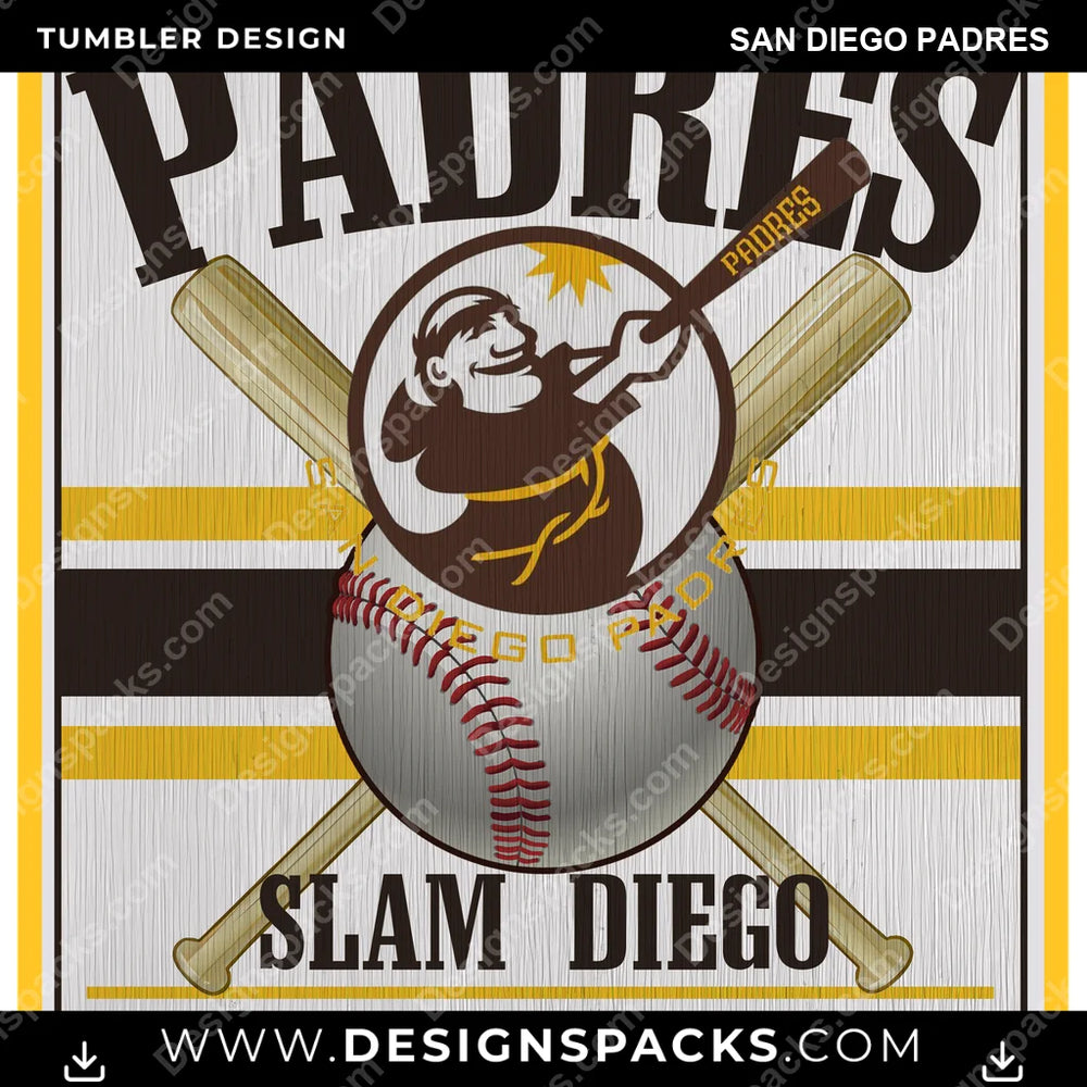 Baseball Vintage Wood Logo San Diego Padres MLB Baseball Tumbler Digital Wrap Design Download