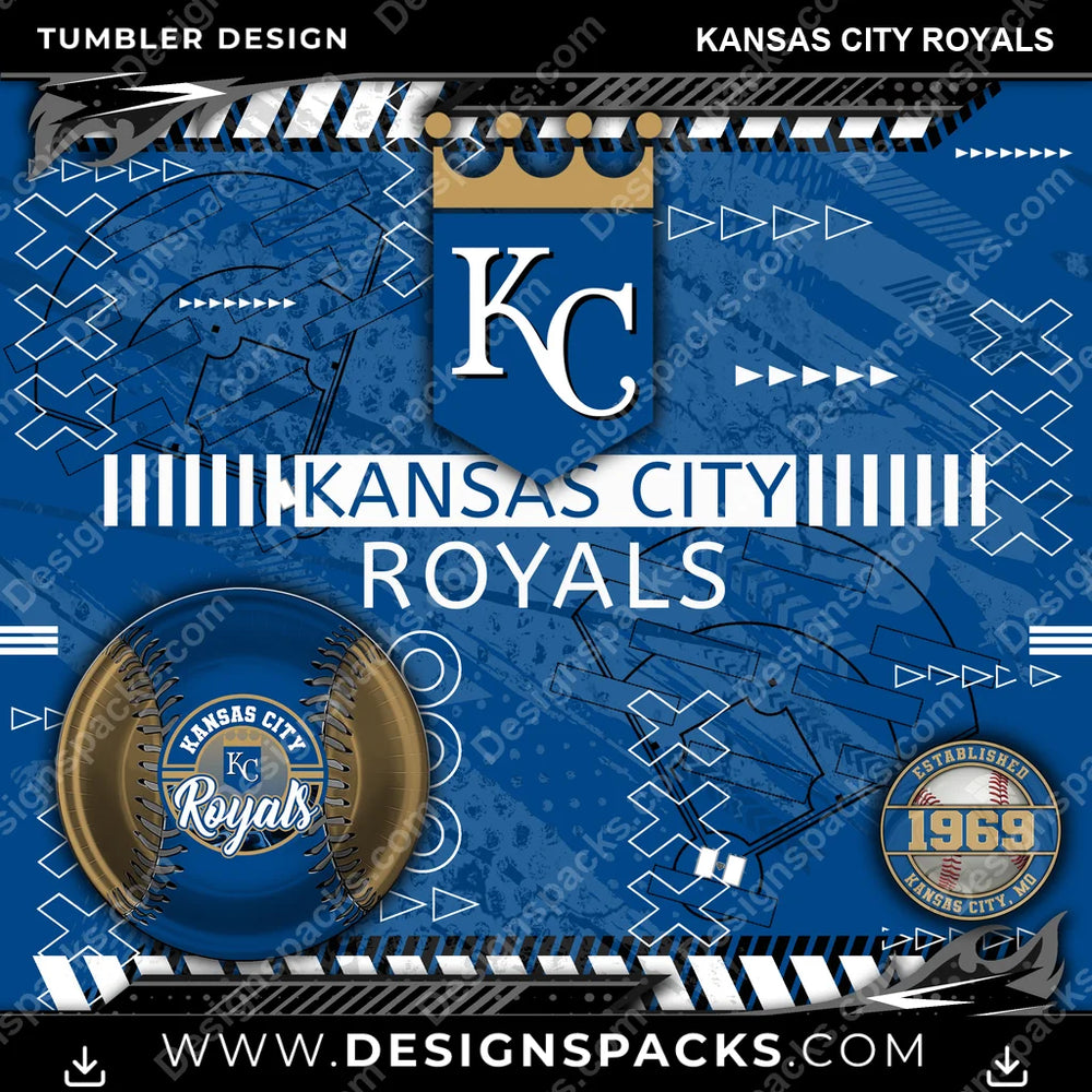 Baseball Xs & Os Kansas City Royals MLB Baseball Tumbler Digital Wrap Design Download