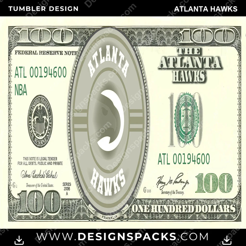 Basketball 100 Dollar Bill Atlanta Hawks NBA Basketball Tumbler Digital Wrap Design Download
