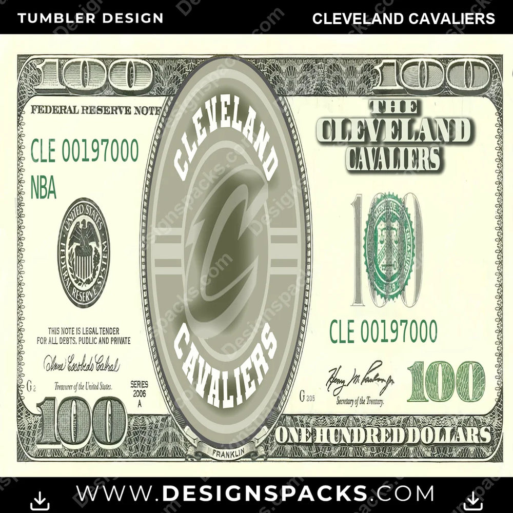 Basketball 100 Dollar Bill Cleveland Cavaliers NBA Basketball Tumbler Digital Wrap Design Download