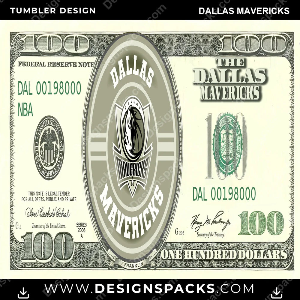 Basketball 100 Dollar Bill Dallas Mavericks NBA Basketball Tumbler Digital Wrap Design Download