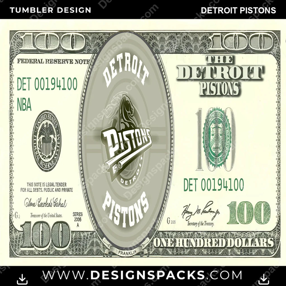 Basketball 100 Dollar Bill Detroit Pistons NBA Basketball Tumbler Digital Wrap Design Download