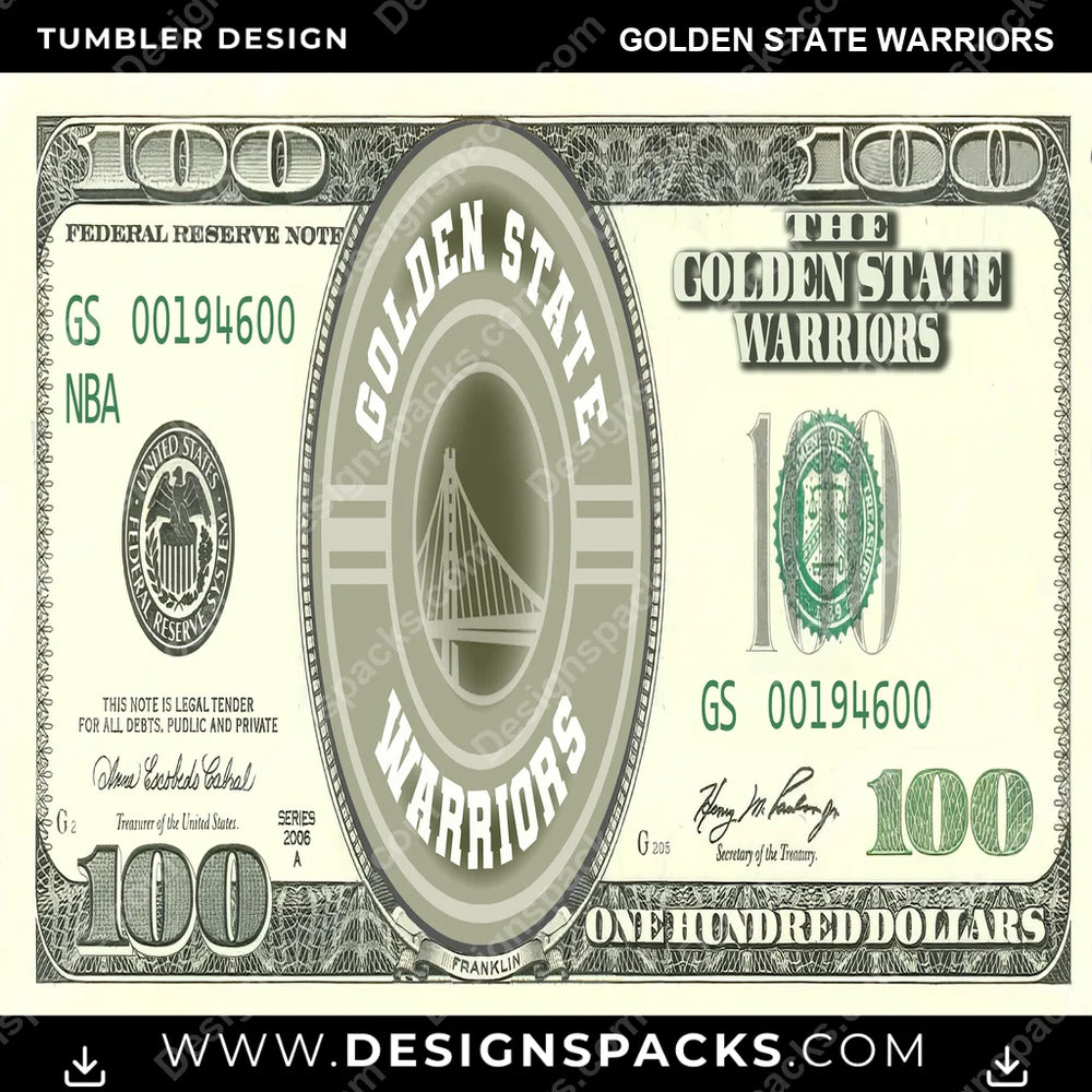 Basketball 100 Dollar Bill Golden State Warriors NBA Basketball Tumbler Digital Wrap Design Download