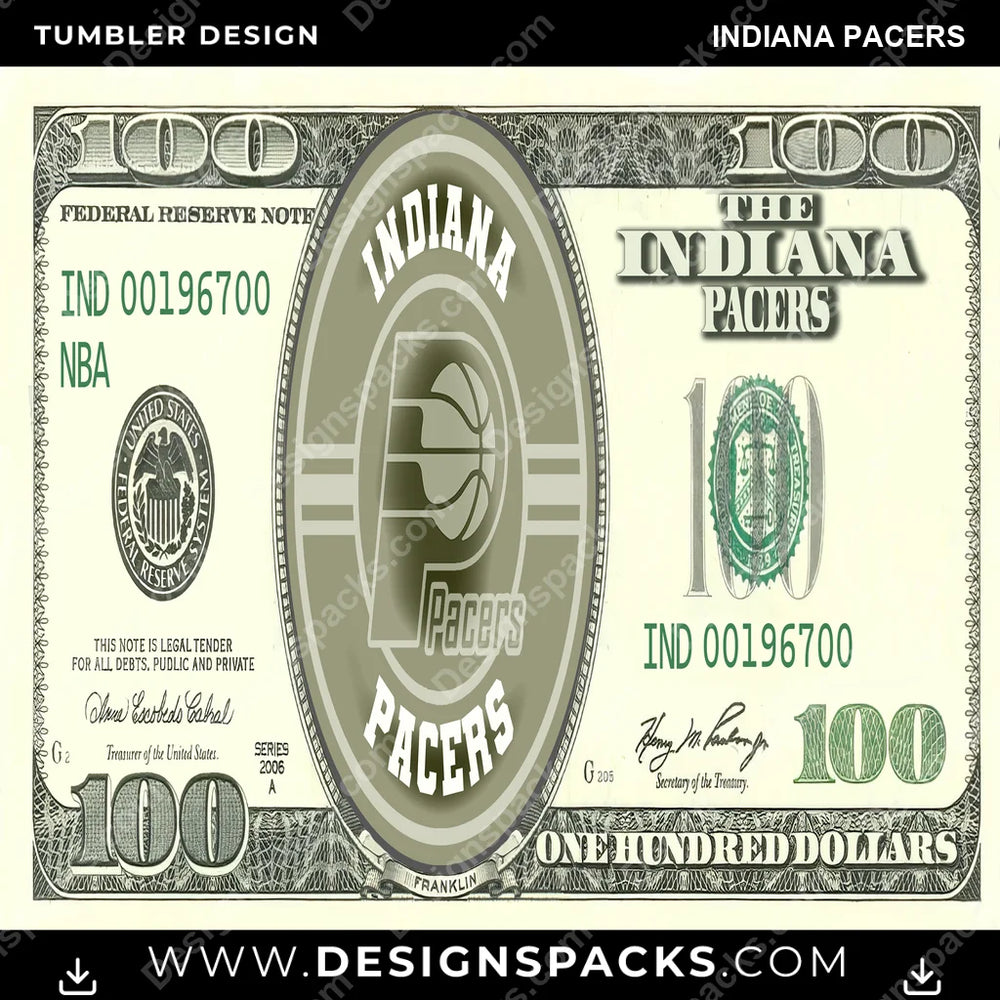 Basketball 100 Dollar Bill Indiana Pacers NBA Basketball Tumbler Digital Wrap Design Download