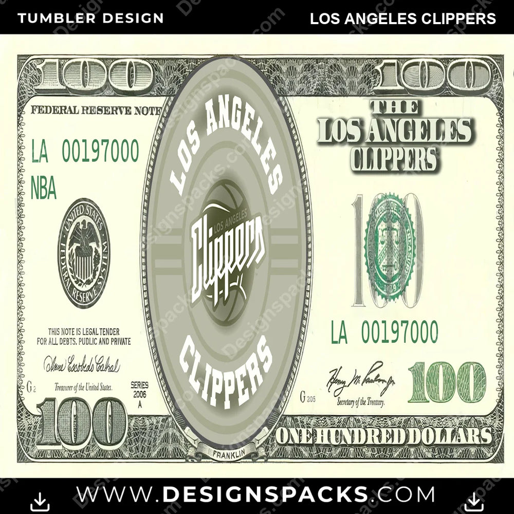Basketball 100 Dollar Bill Los Angeles Clippers NBA Basketball Tumbler Digital Wrap Design Download