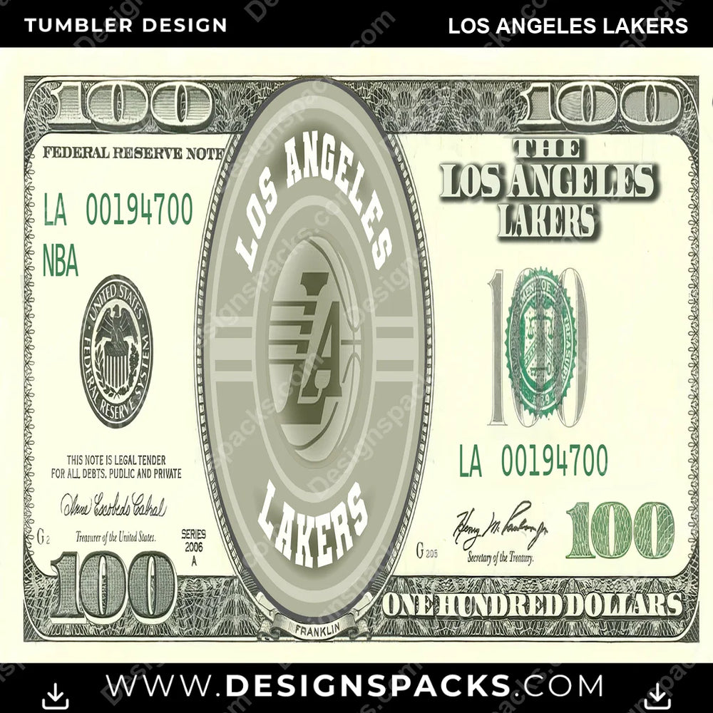 Basketball 100 Dollar Bill Los Angeles Lakers NBA Basketball Tumbler Digital Wrap Design Download