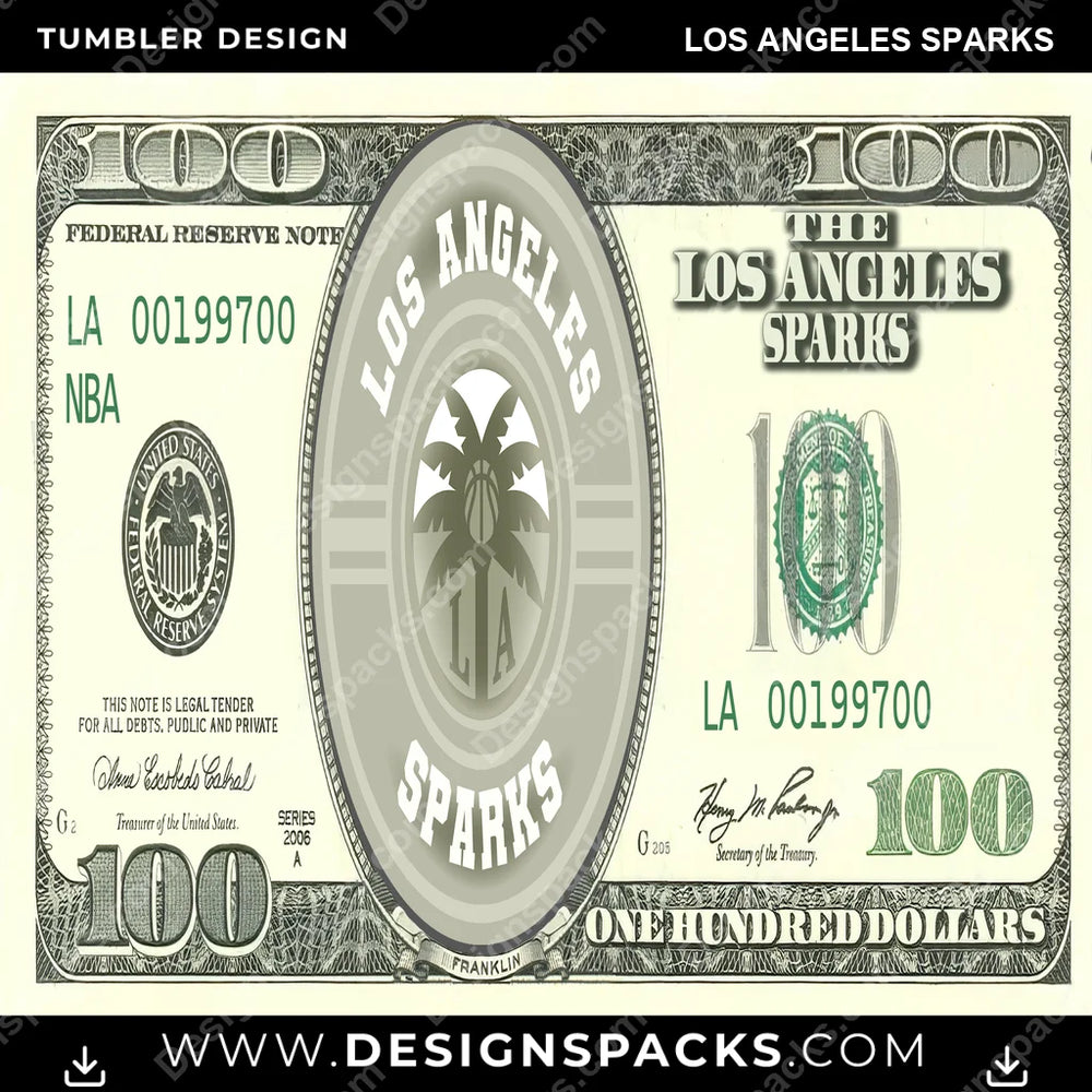Basketball 100 Dollar Bill Los Angeles Sparks NBA Basketball Tumbler Digital Wrap Design Download