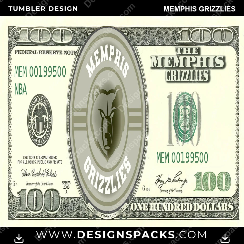 Basketball 100 Dollar Bill Memphis Grizzlies NBA Basketball Tumbler Digital Wrap Design Download