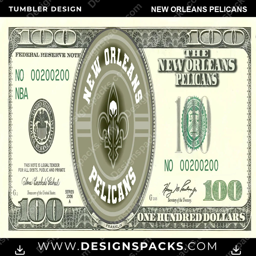 Basketball 100 Dollar Bill New Orleans Pelicans NBA Basketball Tumbler Digital Wrap Design Download