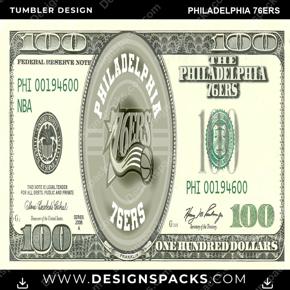 Basketball 100 Dollar Bill Philadelphia 76ers NBA Basketball Tumbler Digital Wrap Design Download
