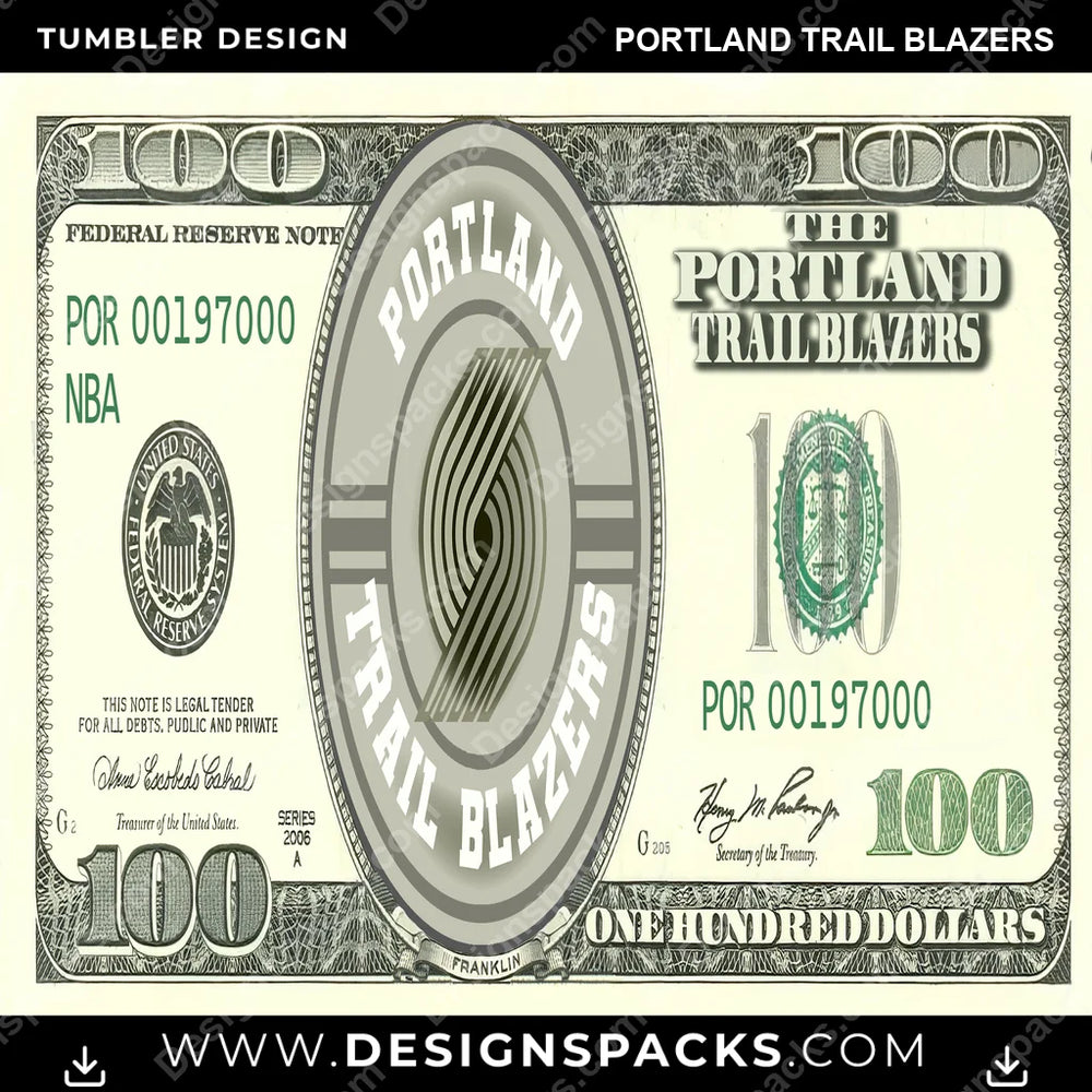 Basketball 100 Dollar Bill Portland Trail Blazers NBA Basketball Tumbler Digital Wrap Design Download