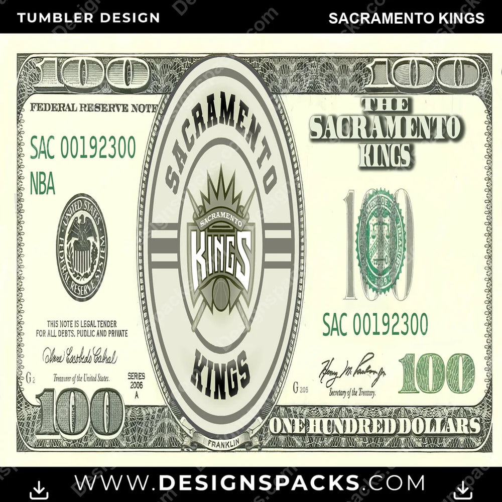 Basketball 100 Dollar Bill Sacramento Kings NBA Basketball Tumbler Digital Wrap Design Download