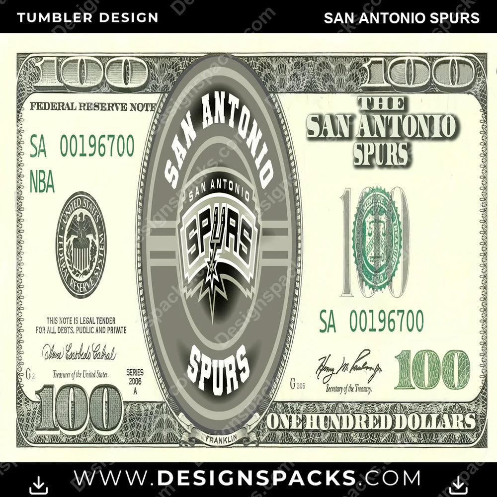 Basketball 100 Dollar Bill San Antonio Spurs NBA Basketball Tumbler Digital Wrap Design Download