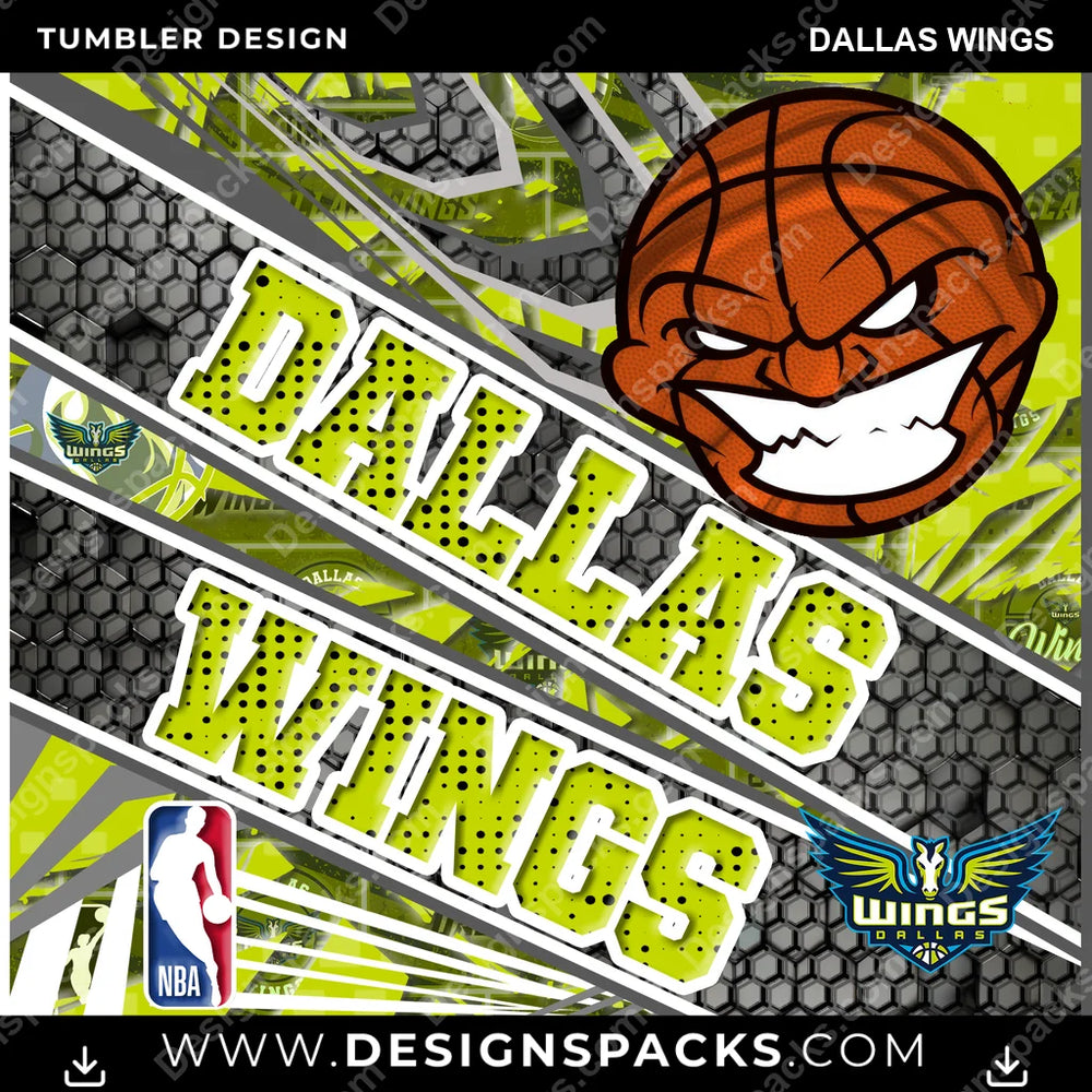 Basketball Angry Sports Dallas Wings NBA Basketball Tumbler Digital Wrap Design Download