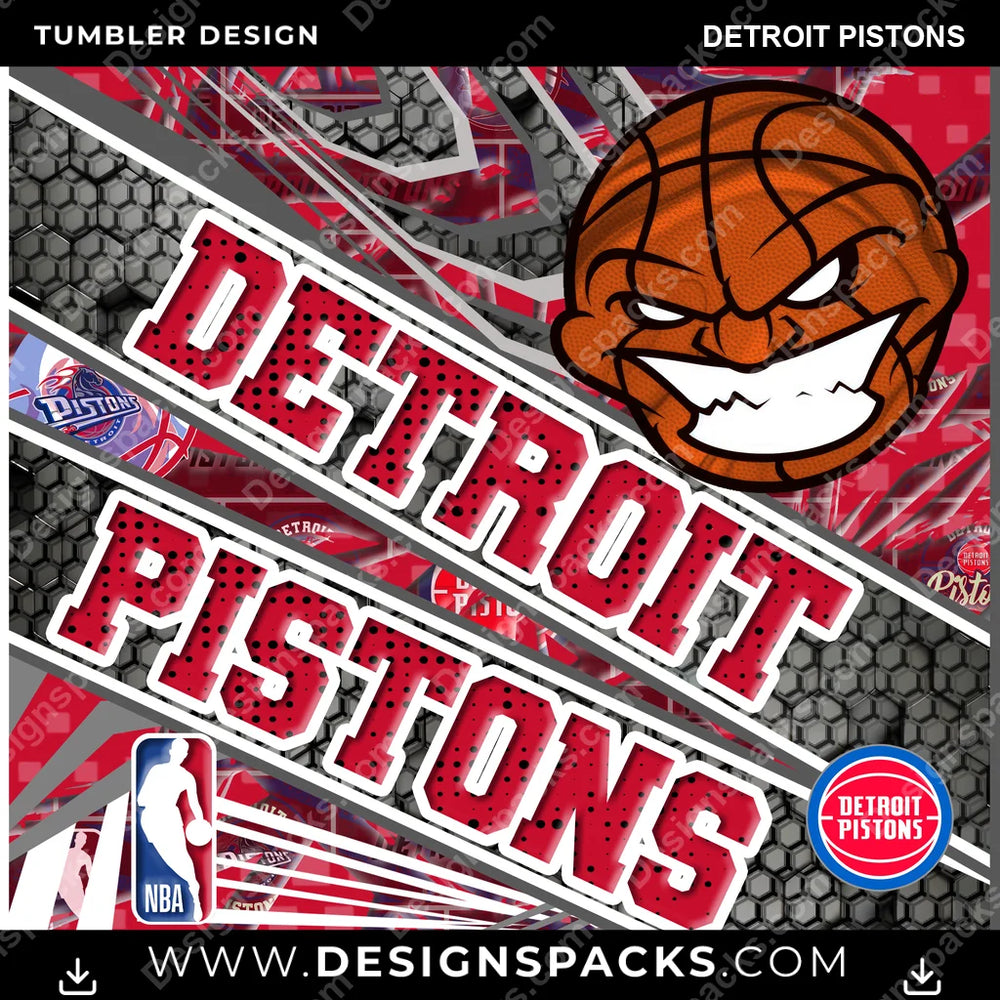 Basketball Angry Sports Detroit Pistons NBA Basketball Tumbler Digital Wrap Design Download