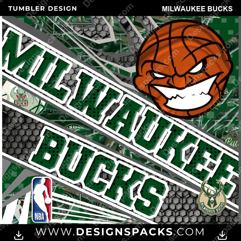 Basketball Angry Sports Milwaukee Bucks NBA Basketball Tumbler Digital Wrap Design Download