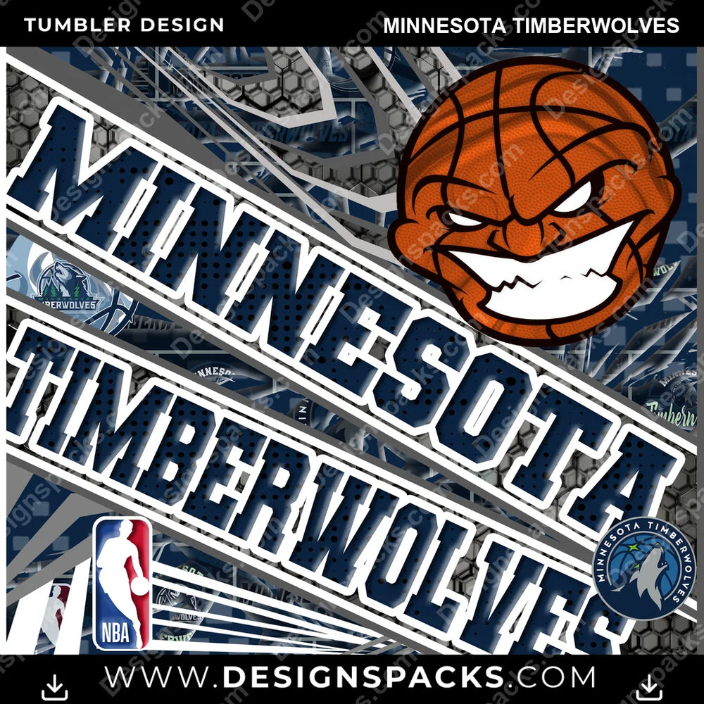 Basketball Angry Sports Minnesota Timberwolves NBA Basketball Tumbler Digital Wrap Design Download