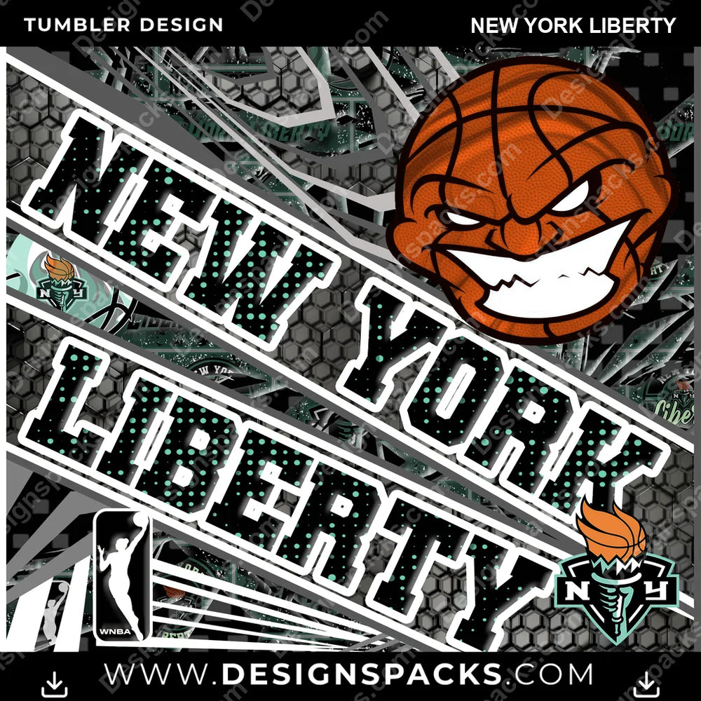 Basketball Angry Sports New York Liberty NBA Basketball Tumbler Digital Wrap Design Download