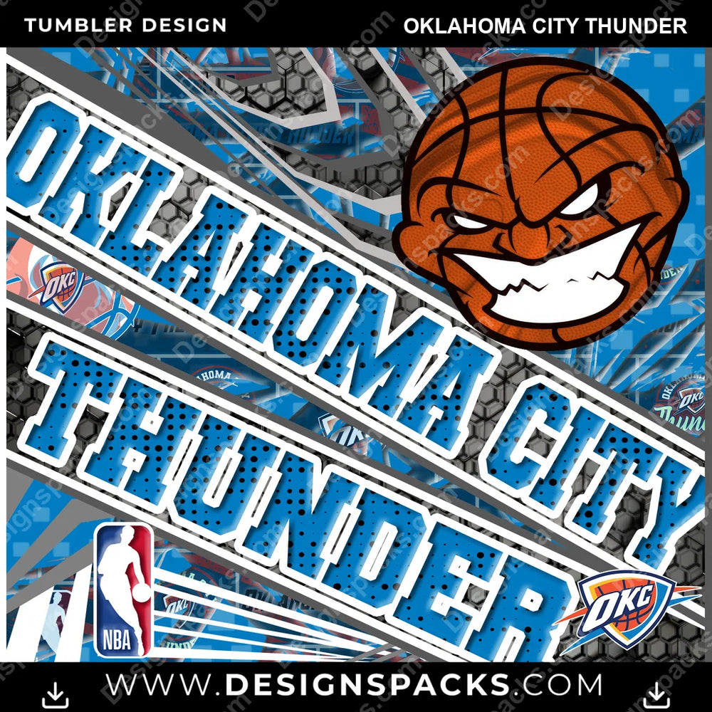 Basketball Angry Sports Oklahoma City Thunder NBA Basketball Tumbler Digital Wrap Design Download
