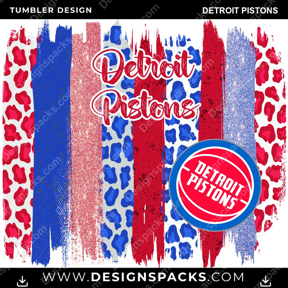 Basketball Brush Strokes Detroit Pistons NBA Basketball Tumbler Digital Wrap Design Download