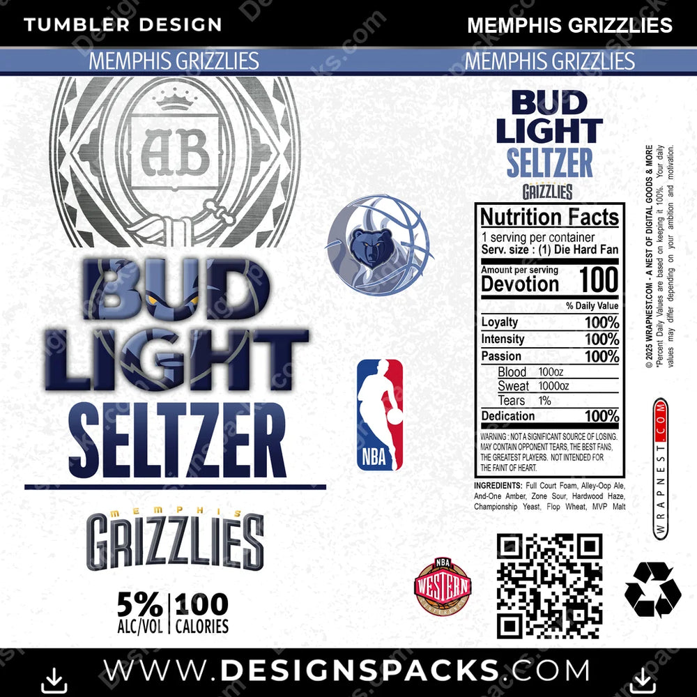 Basketball Bud Light Seltzer Memphis Grizzlies NBA Basketball Tumbler Digital Wrap Design Download