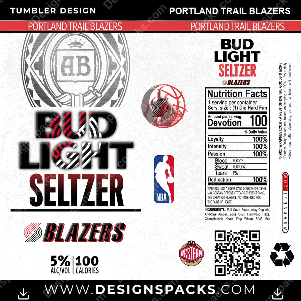 Basketball Bud Light Seltzer Portland Trail Blazers NBA Basketball Tumbler Digital Wrap Design Download