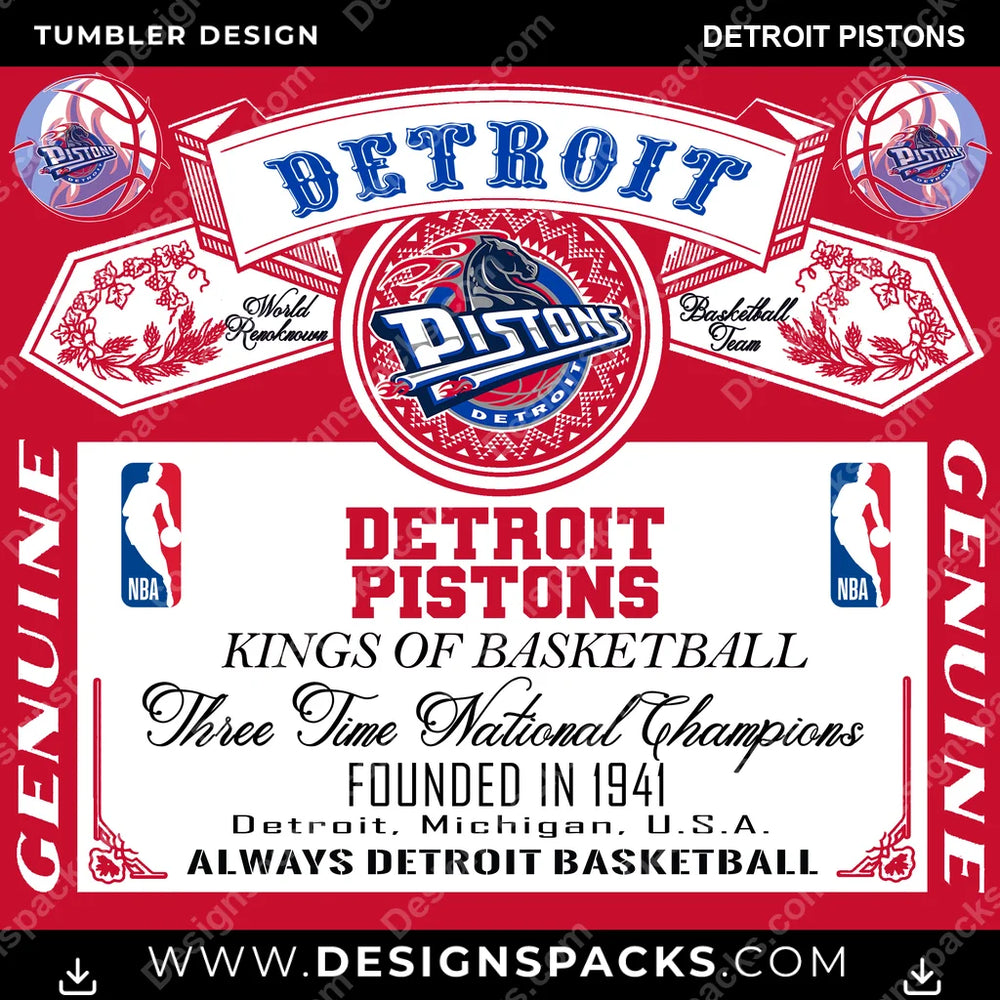 Basketball Budweiser Detroit Pistons NBA Basketball Tumbler Digital Wrap Design Download