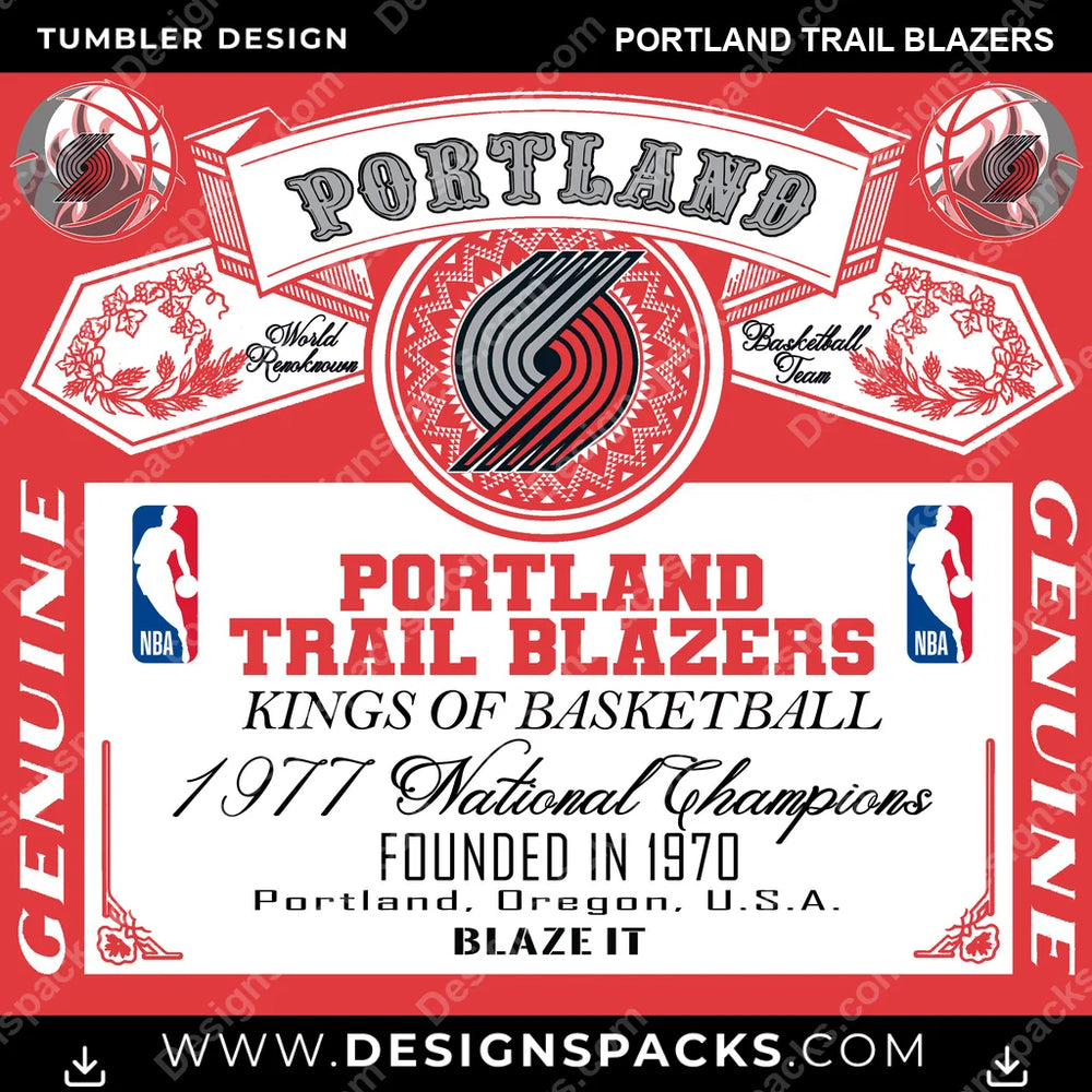 Basketball Budweiser Portland Trail Blazers NBA Basketball Tumbler Digital Wrap Design Download