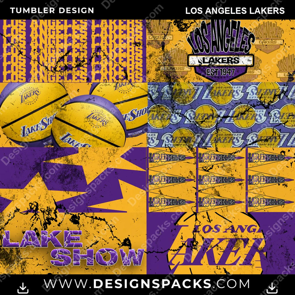 Basketball Distressed BG Los Angeles Lakers NBA Basketball Tumbler Digital Wrap Design Download