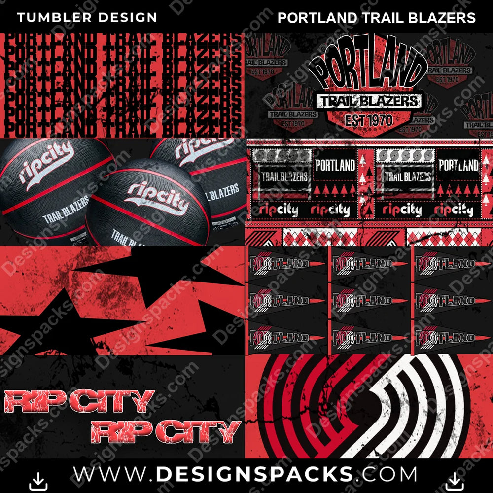 Basketball Distressed BG Portland Trail Blazers NBA Basketball Tumbler Digital Wrap Design Download