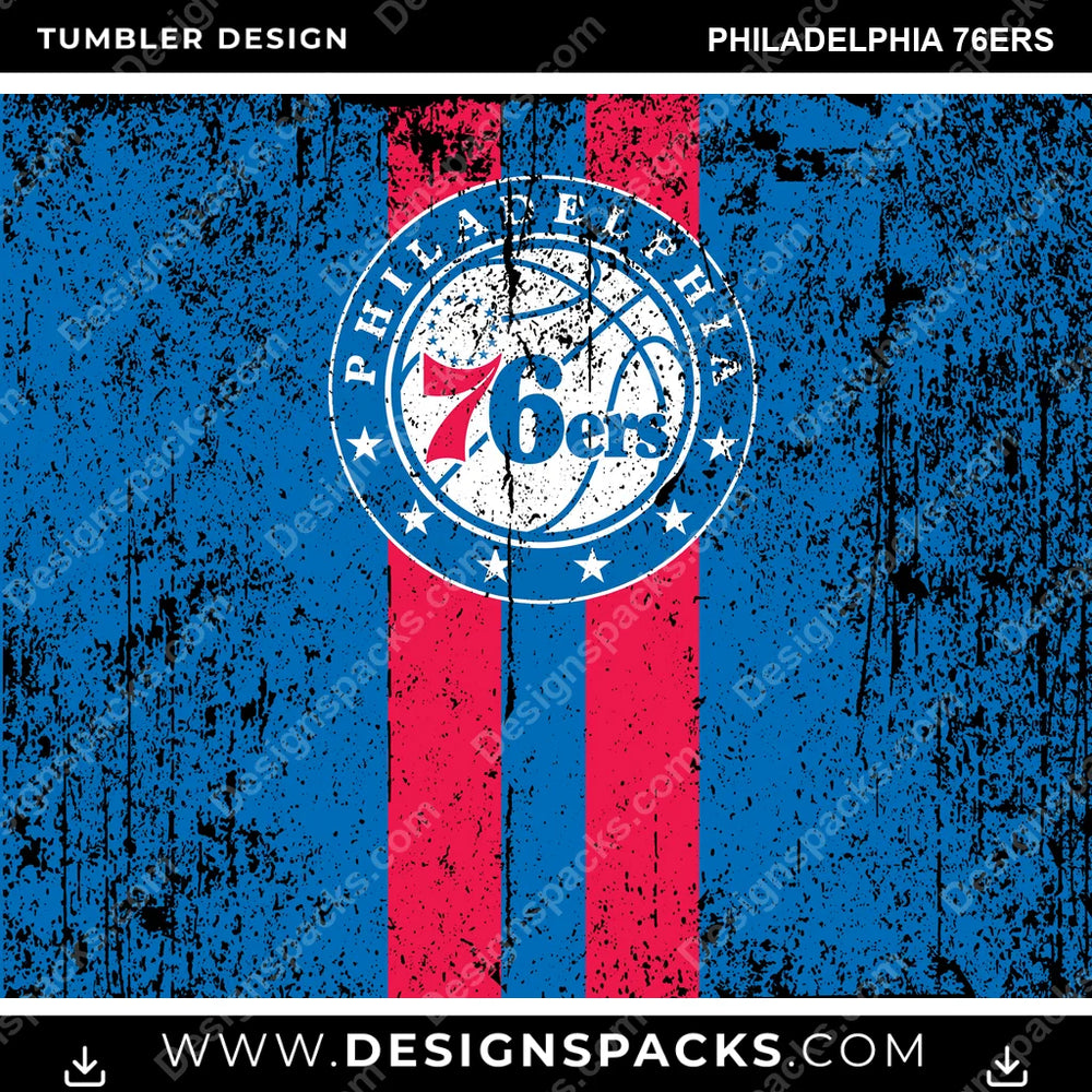 Basketball Grunge Style Philadelphia 76ers NBA Basketball Tumbler Digital Wrap Design Download