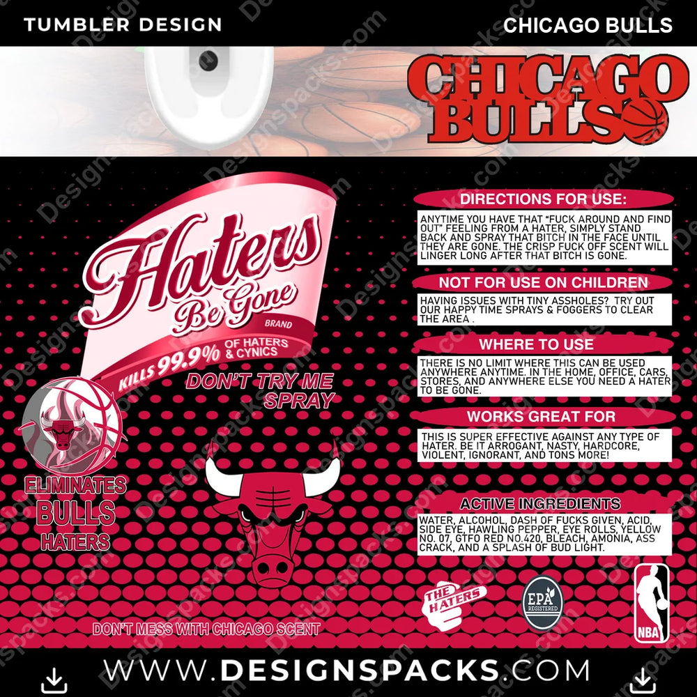 Basketball Haters Be Gone Chicago Bulls NBA Basketball Tumbler Digital Wrap Design Download