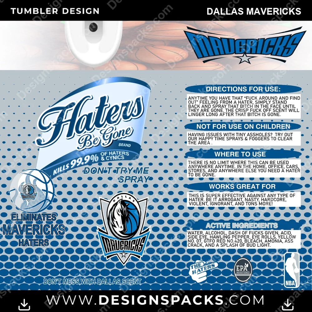 Basketball Haters Be Gone Dallas Mavericks NBA Basketball Tumbler Digital Wrap Design Download