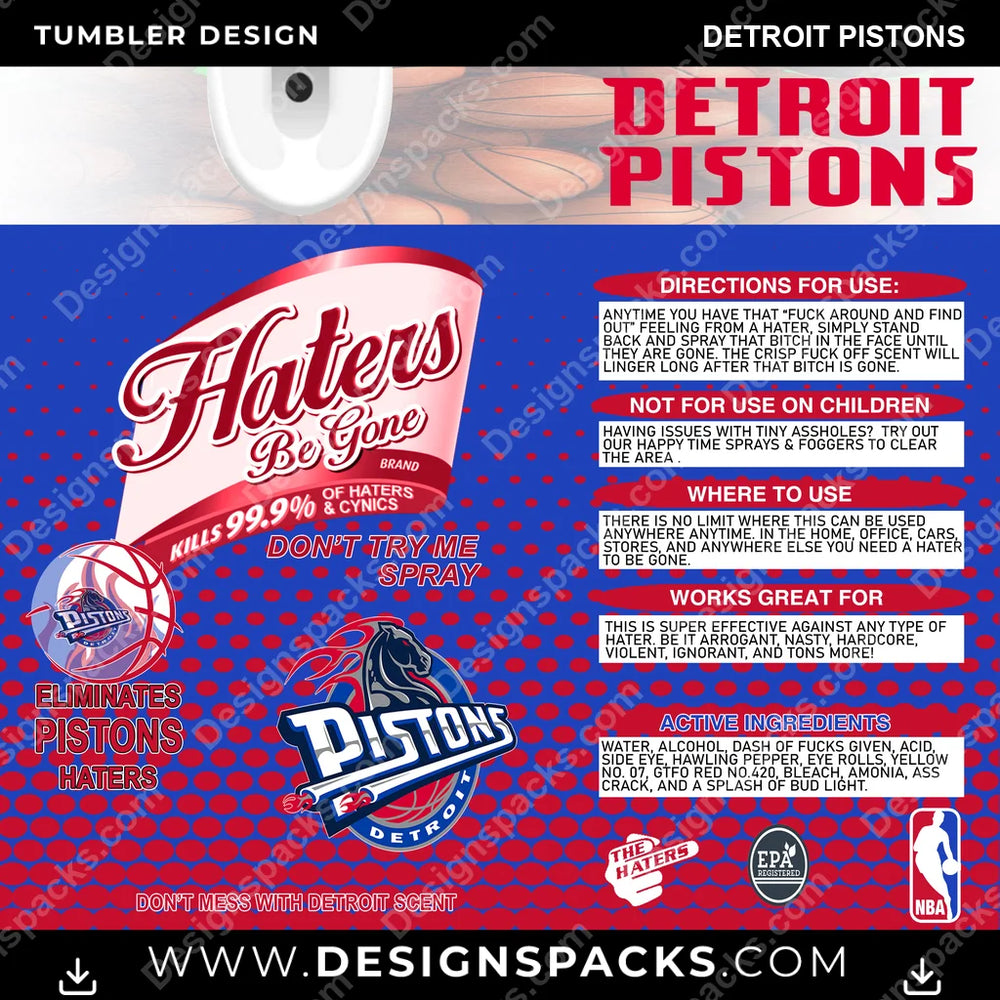 Basketball Haters Be Gone Detroit Pistons NBA Basketball Tumbler Digital Wrap Design Download