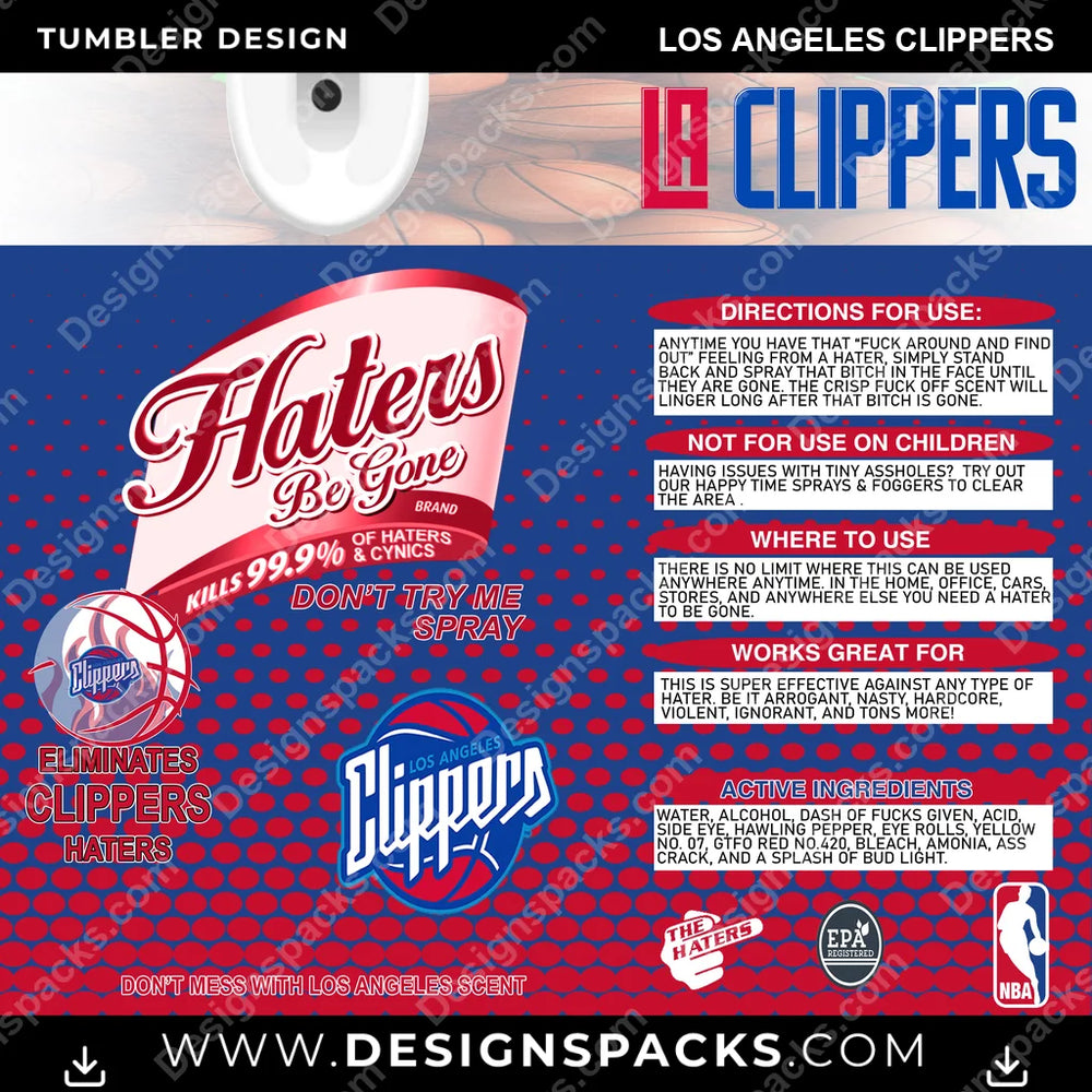 Basketball Haters Be Gone Los Angeles Clippers NBA Basketball Tumbler Digital Wrap Design Download