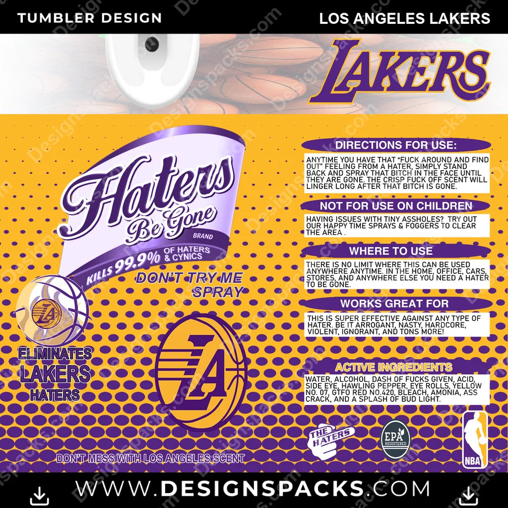 Basketball Haters Be Gone Los Angeles Lakers NBA Basketball Tumbler Digital Wrap Design Download