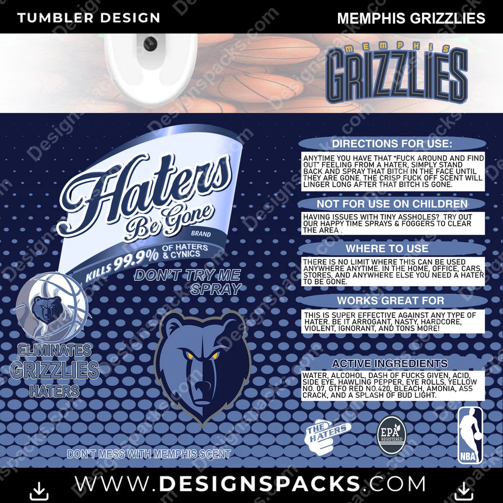 Basketball Haters Be Gone Memphis Grizzlies NBA Basketball Tumbler Digital Wrap Design Download