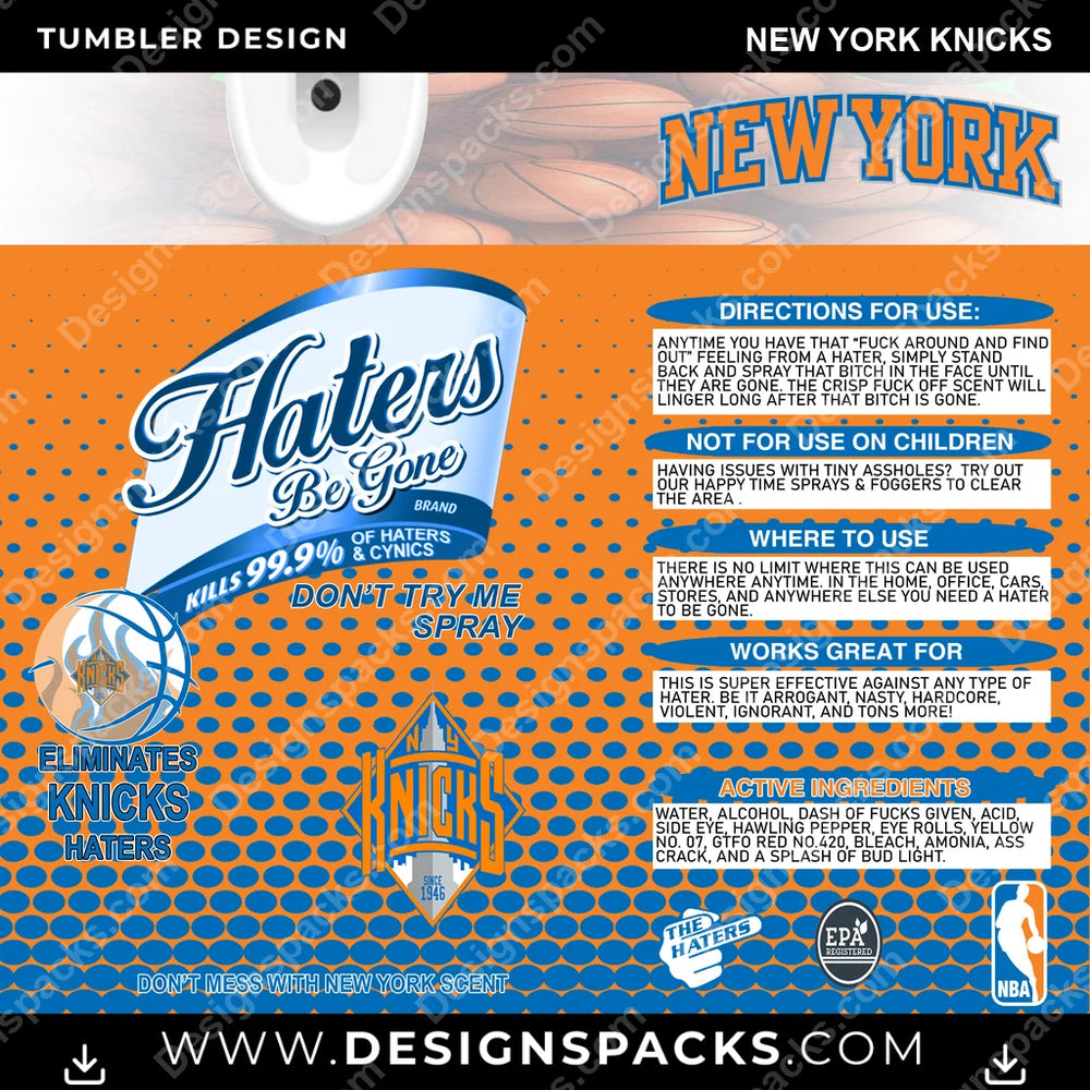 Basketball Haters Be Gone New York Knicks NBA Basketball Tumbler Digital Wrap Design Download
