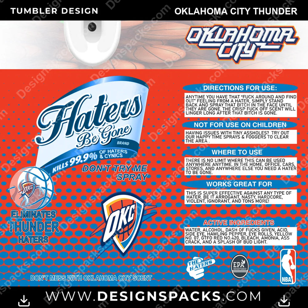 Basketball Haters Be Gone Oklahoma City Thunder NBA Basketball Tumbler Digital Wrap Design Download