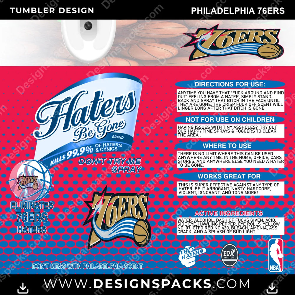 Basketball Haters Be Gone Philadelphia 76ers NBA Basketball Tumbler Digital Wrap Design Download