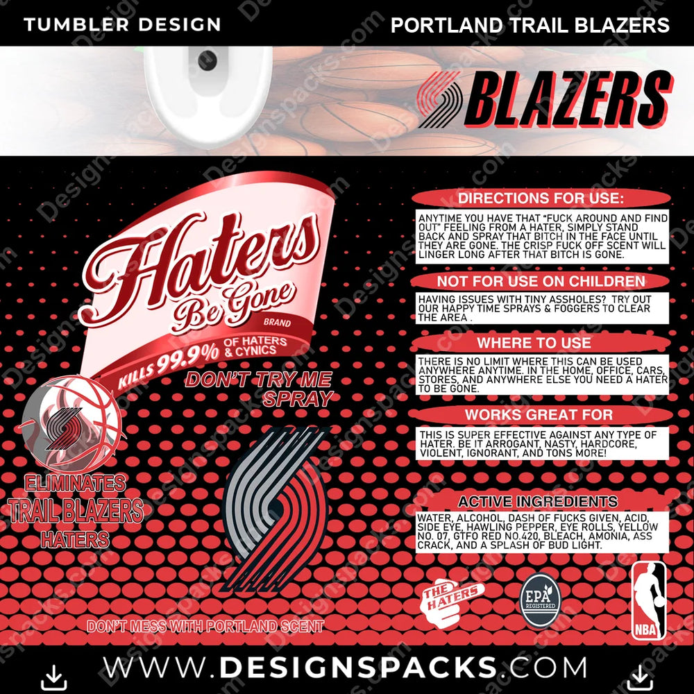 Basketball Haters Be Gone Portland Trail Blazers NBA Basketball Tumbler Digital Wrap Design Download