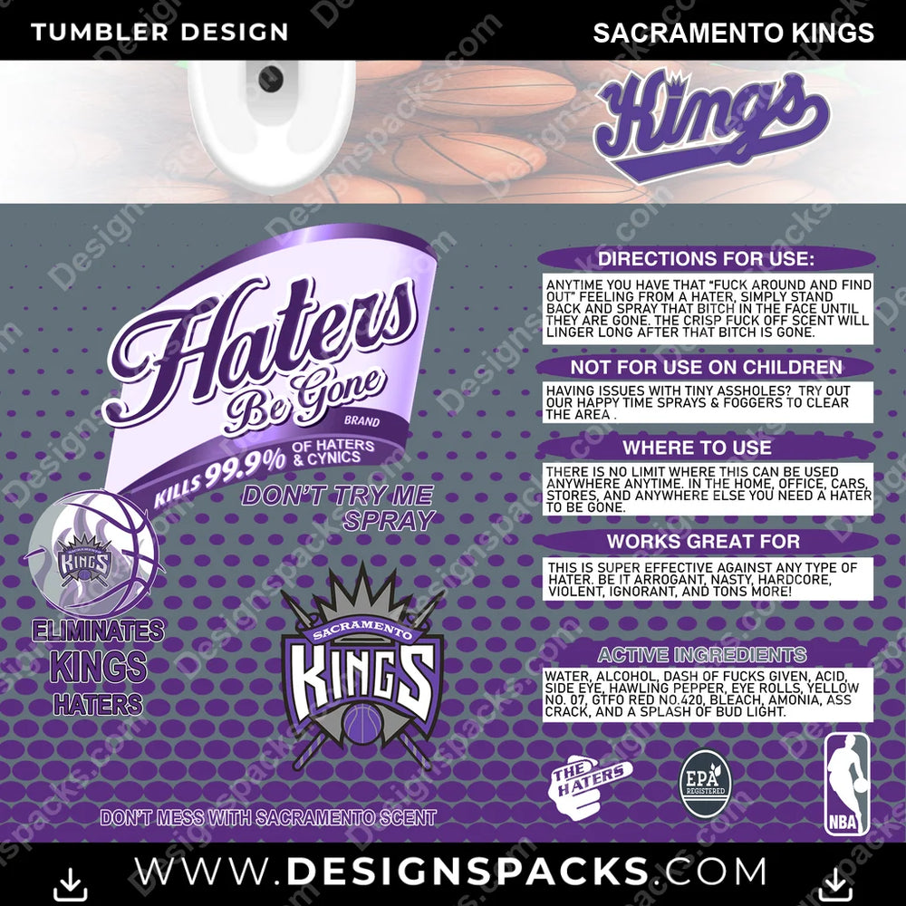 Basketball Haters Be Gone Sacramento Kings NBA Basketball Tumbler Digital Wrap Design Download