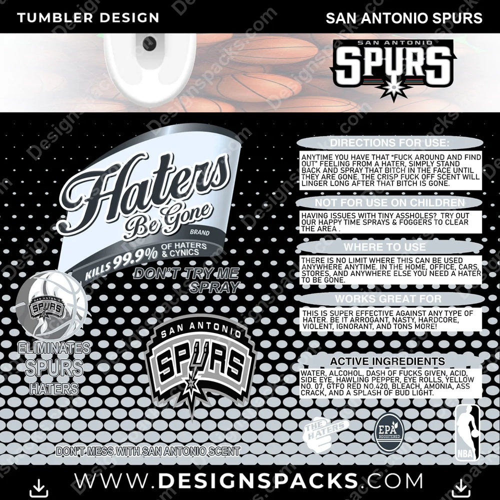 Basketball Haters Be Gone San Antonio Spurs NBA Basketball Tumbler Digital Wrap Design Download