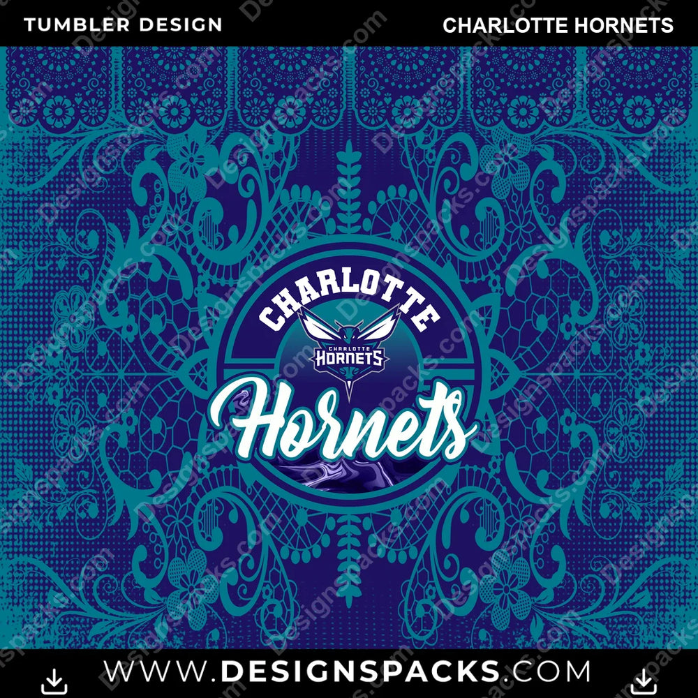 Basketball Lace & Logo Charlotte Hornets NBA Basketball Tumbler Digital Wrap Design Download